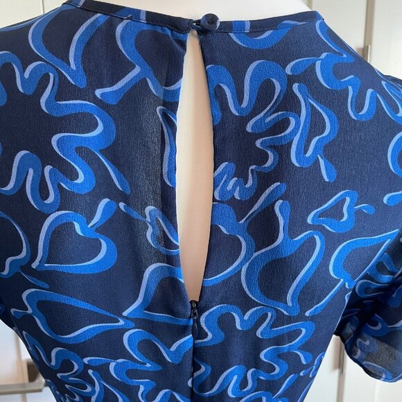 Tara Jarmon Paris SS Fit & Flare Print Partial Lined 100% Silk Dress Blue Sz 36 - Picture 9 of 14